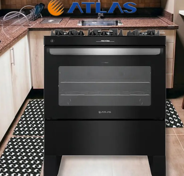 Fogão 5 Bocas Mesa de Vidro Atlas Preto – Acendimento Automático Agile Up Glass