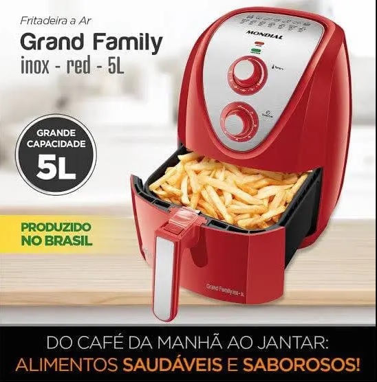 Fritadeira sem Óleo Fritadeira Mondial AFN-50 RI Grand Family Inox 5L Vermelha – 127V