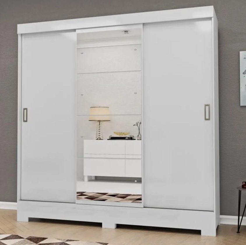 Guarda Roupa Casal com Espelho 3 Portas 2 Gavetas Atenas Yescasa Branco