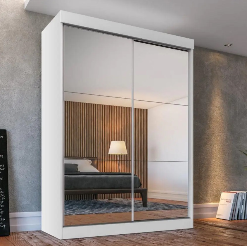 Guarda Roupa Solteiro 2 Portas de Correr 2 Gavetas e 6 Espelho Peônia Yescasa