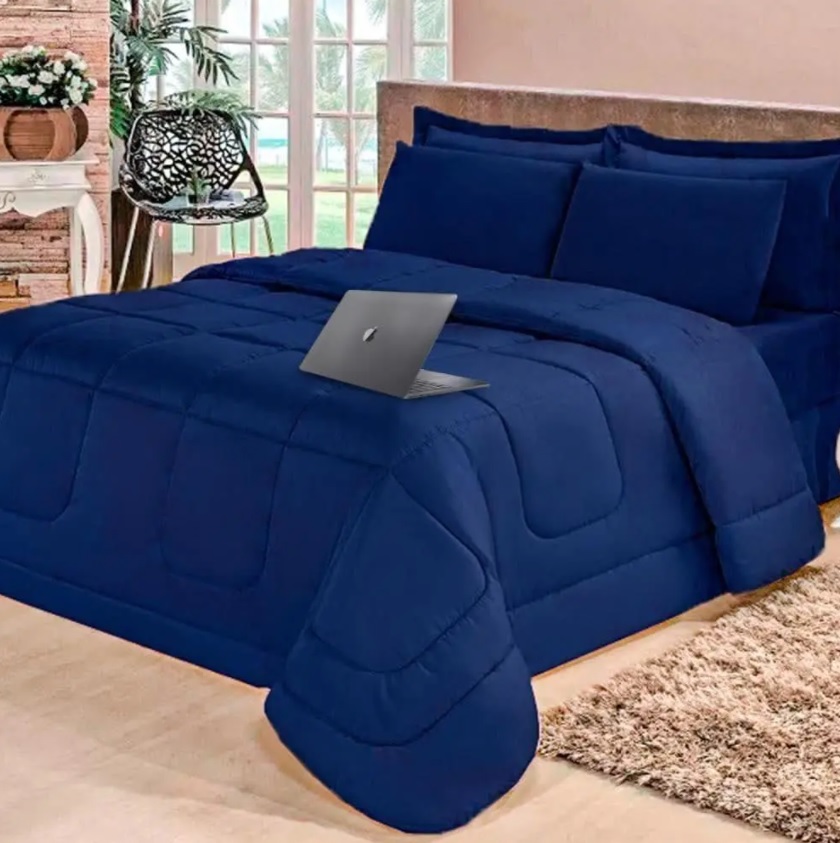 Jogo de cama Casal 6 peças com Edredom e Lençol Casa Dona