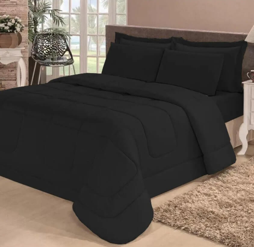 Kit Edredom Aconchego Casa Dona Dupla Face Casal Queen 6 Pçs com Lençol