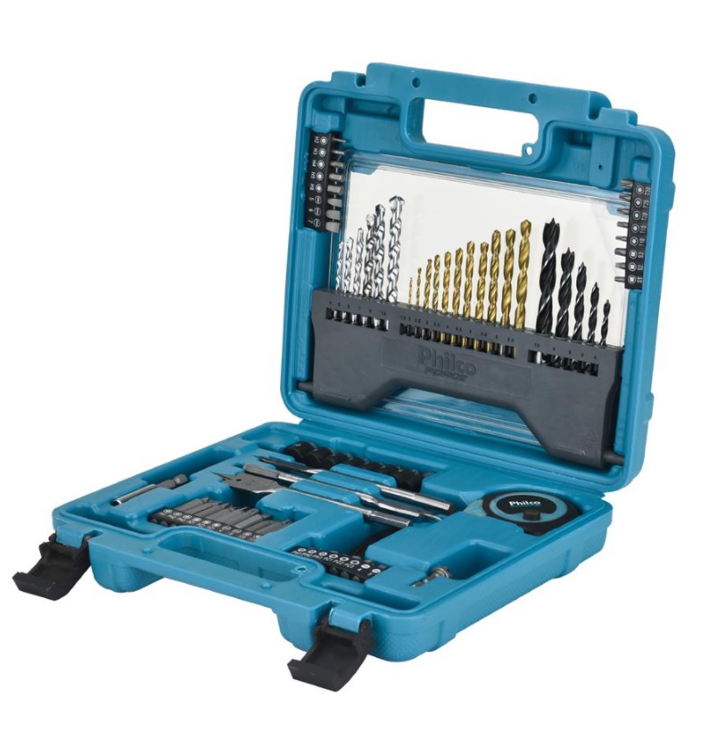 Kit de Ferramentas Philco Force PKF01 70 Peças com Brocas, Bits, Trena e Maleta