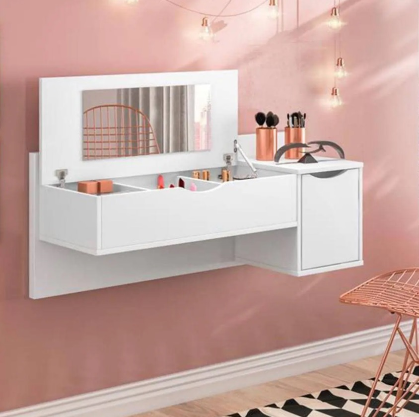 Camarim 1 porta e tampo basculante Blush branco fosco liso Móveis Albatroz