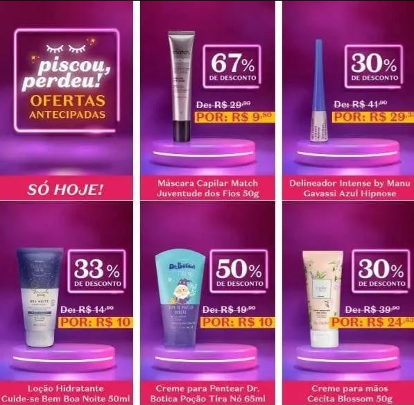 Seleção de produtos Piscou Perdeu