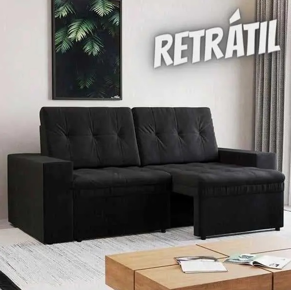 Sofá 3 Lugares Retrátil Zoy Plush Suede Preto