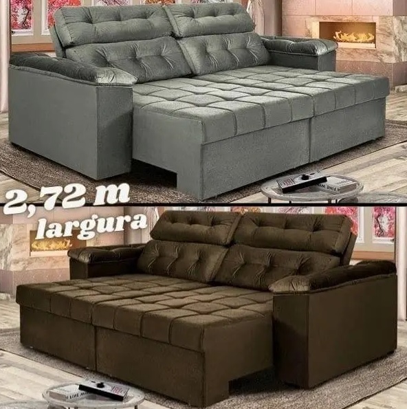 Sofá New Itália 2,72 Mts Retrátil e Reclinável Tecido Suede – Cama InBox