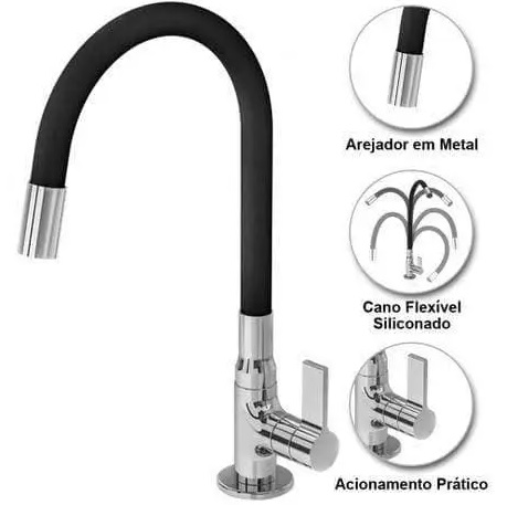 Torneira Gourmet para Cozinha de Mesa Nell – Flexível Cromada e Preta AM02