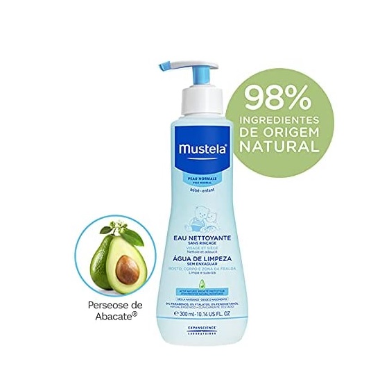 Água de Limpeza sem Enxágue do Rosto ao Bumbum, Água Micelar Suave Desde o Nascimento, Mustela Bebê, Azul, Médio/300 ml