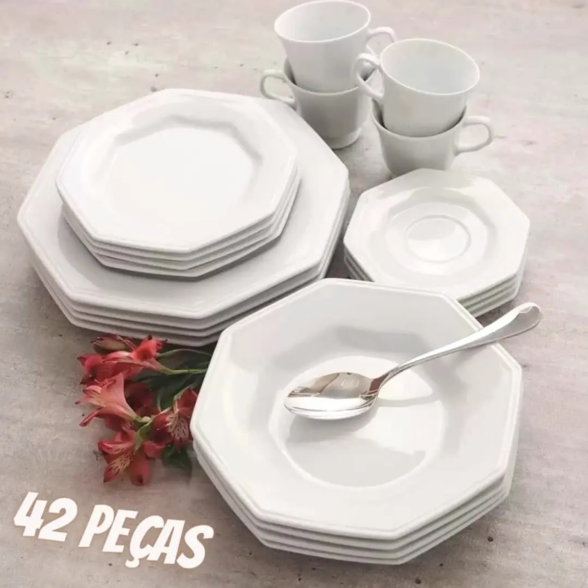 Aparelho de Jantar Chá Café Schmidt Porcelana 42 Peças