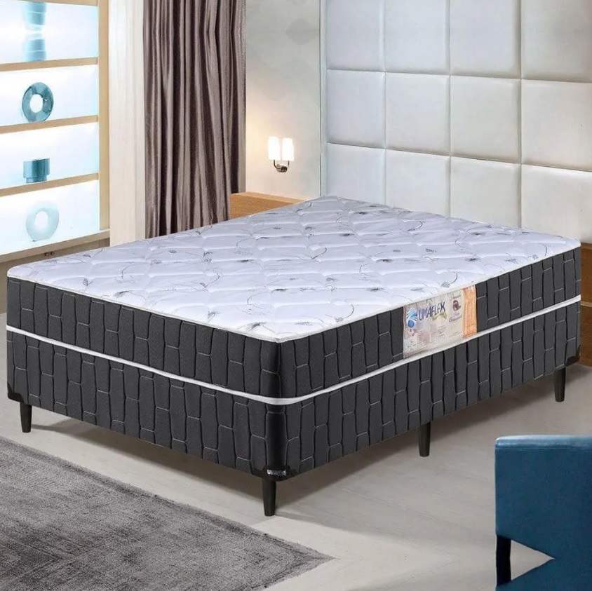 Cama Box Casal Conjugado Granada Umaflex Preto / Branco Flor