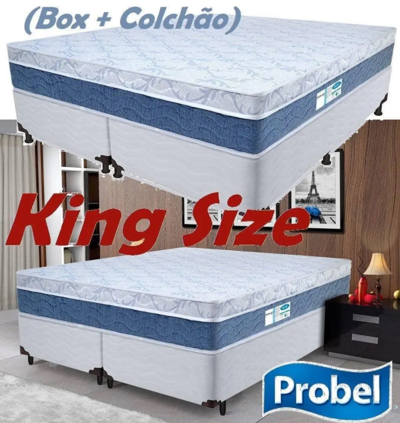 Cama Box King Size (Box + Colchão) ProDormir – Colchões Mola 34cm de Altura Sensitive Blue