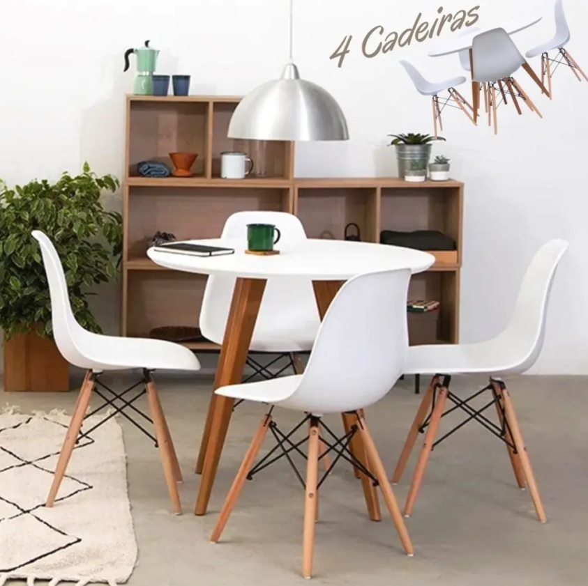 Conjunto Mesa de Jantar 80cm e 4 Cadeiras Eames Branco