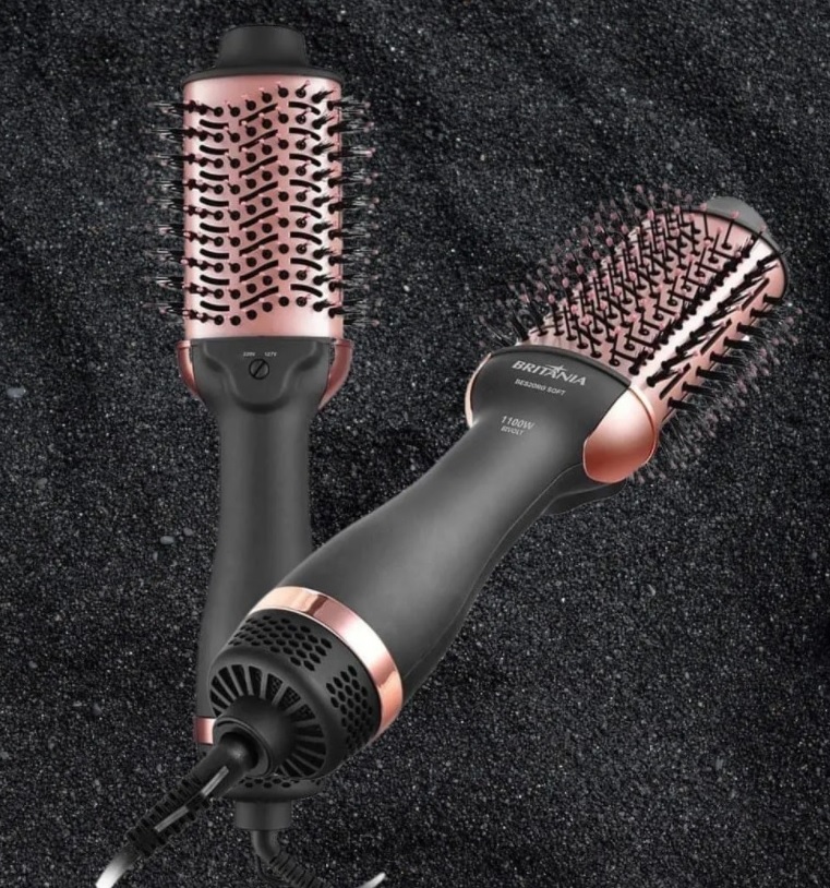 Escova Secadora Britânia Soft BES20 Tourmaline Íon com Cabo Giratório e 1100W Preta/Rose – Bivolt