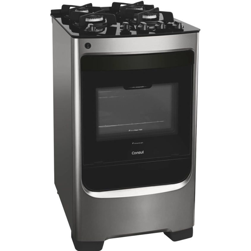 Fogão Piso Consul 4 Bocas CFO4V Mesa de Vidro Inox Bivolt