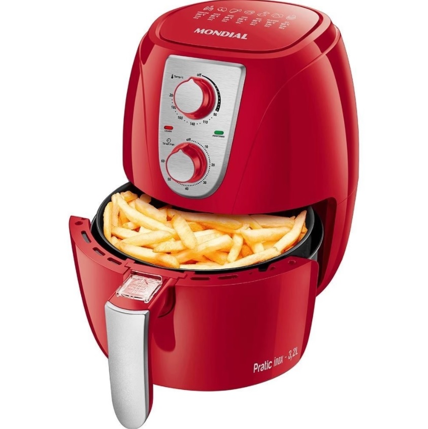 Fritadeira Air Fryer Mondial AF-34 Pratic 3,2L Inox Vermelha – 127v