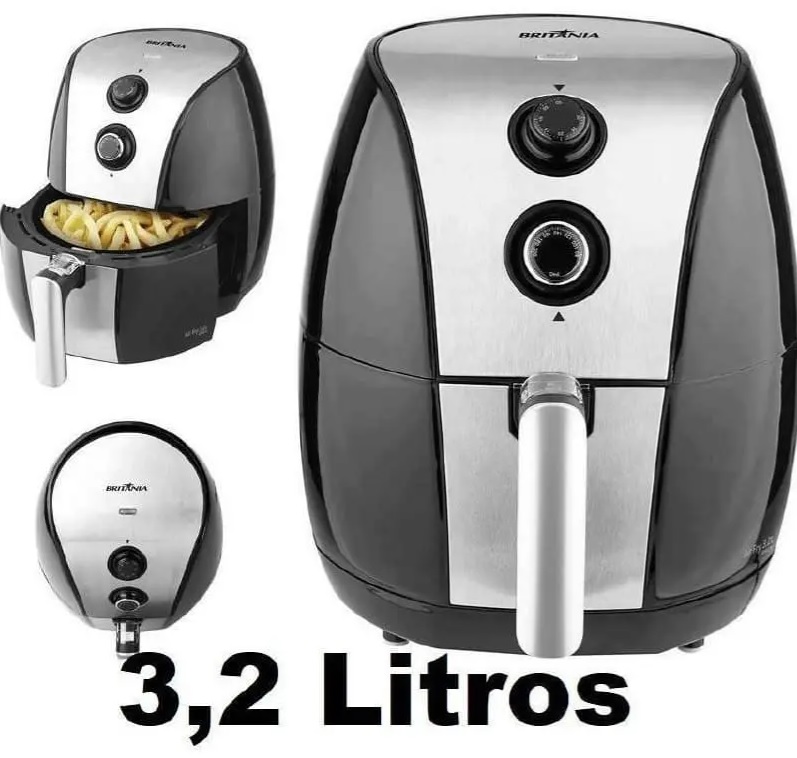 Fritadeira Elétrica Sem Óleo/Air Fryer Britânia – Air Fry BFR02PI Preta e Cinza 3,2L com Timer