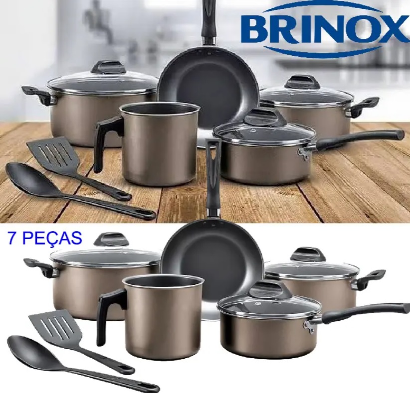 Jogo de Panelas Brinox Antiaderente de Alumínio – Cacau 7 Peças Garlic 7003/401