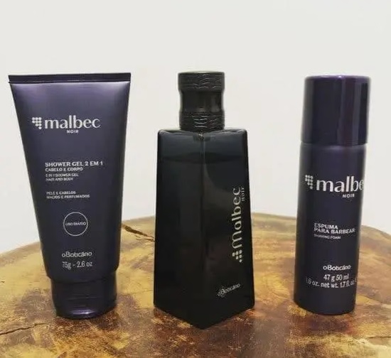 Kit Presente Malbec Noir Miniatura: Desodorante Colônia 50ml + Gel Espuma para Barbear 47g + Shower Gel Corporal 75g