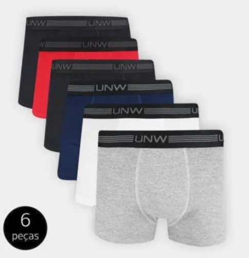 Kit de Cuecas Boxer UNW Elástico 6 Peças
