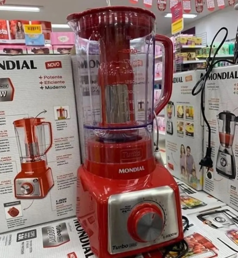 Liquidificador Mondial, Turbo Inox L-1000W, 127V, Vermelho, 3L – L-1000-RI