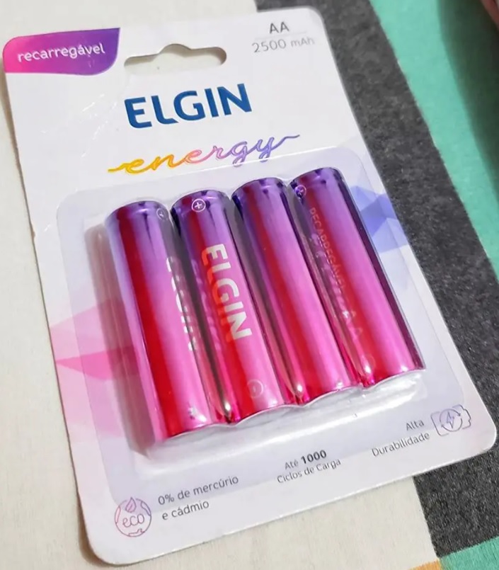Pilha Recarregável Ni-Mh AA-2500Mah Blister Com 4 Pilhas, Elgin, Baterias