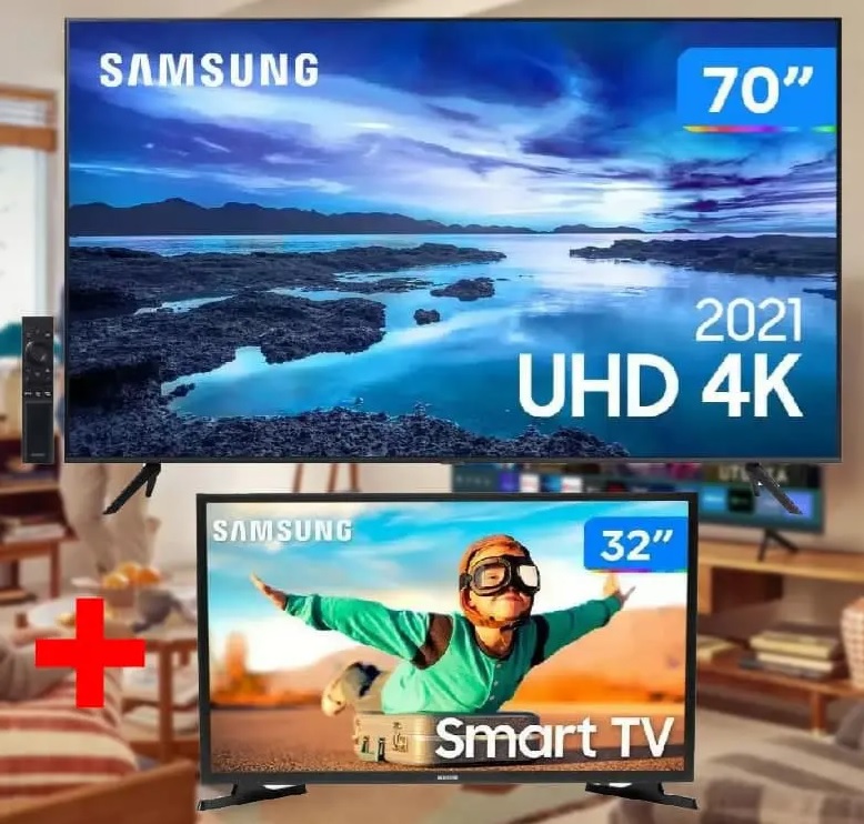 Smart TV 70” Crystal 4K Samsung 70AU7700 Wi-Fi – Bluetooth HDR + Smart TV HD LED 32”