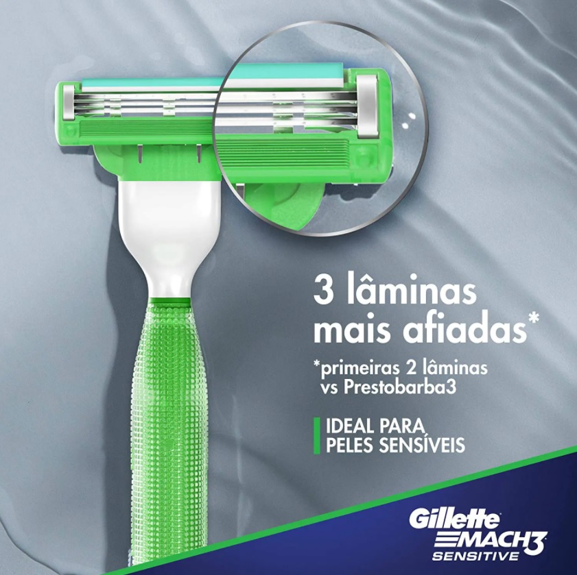 Aparelho de Barbear Gillette Mach3 Acqua-Grip Sensitive, Gillette