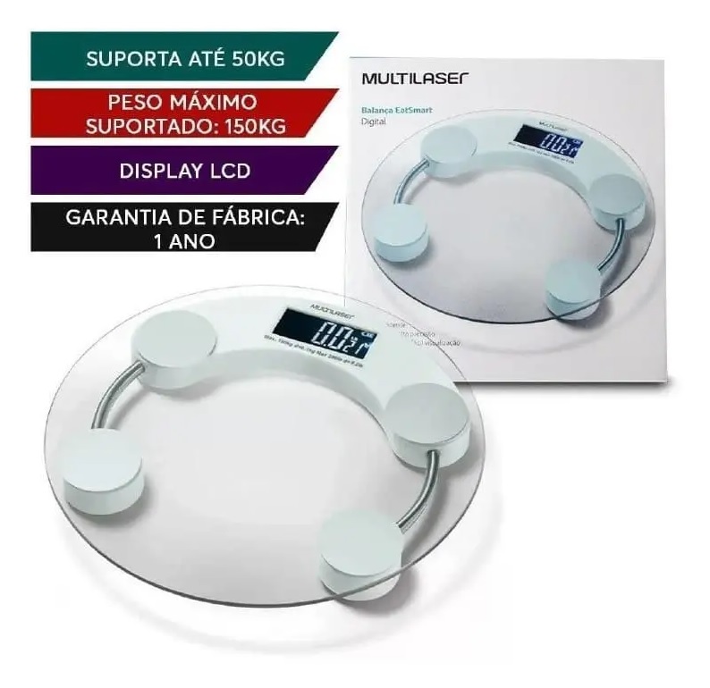Balança Eatsmart Digital LCD, Multilaser, HC039, Branco