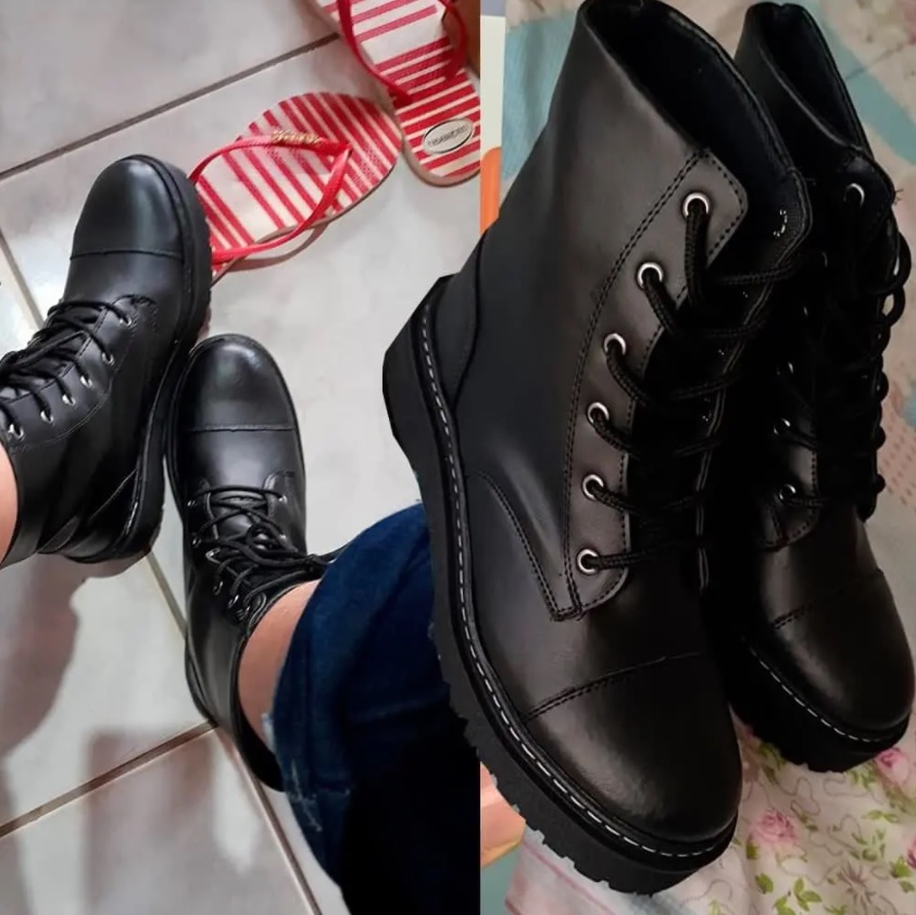 Bota Coturno Feminina Tratorada Tendência Blogueiras