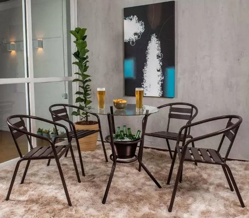 Conjunto de Mesa para Área Externa de Alumínio – com 4 Cadeiras Ios Móveis CJMB409100M