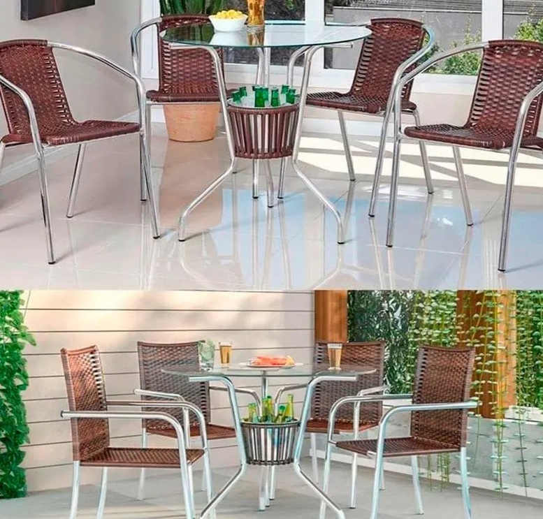Conjunto de Mesa para Área Externa de Fibra – com 4 Cadeiras Alegro Móveis CJMB40199