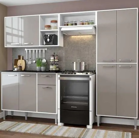 Cozinha Completa Compacta Xangai Plus Multimóveis Branco/Fumê
