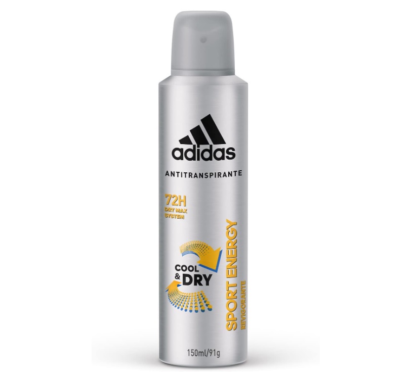 Desodorante Aerossol Antitranspirante Adidas Masculino Sport Energy 150ml, adidas, Branco, 150 ml