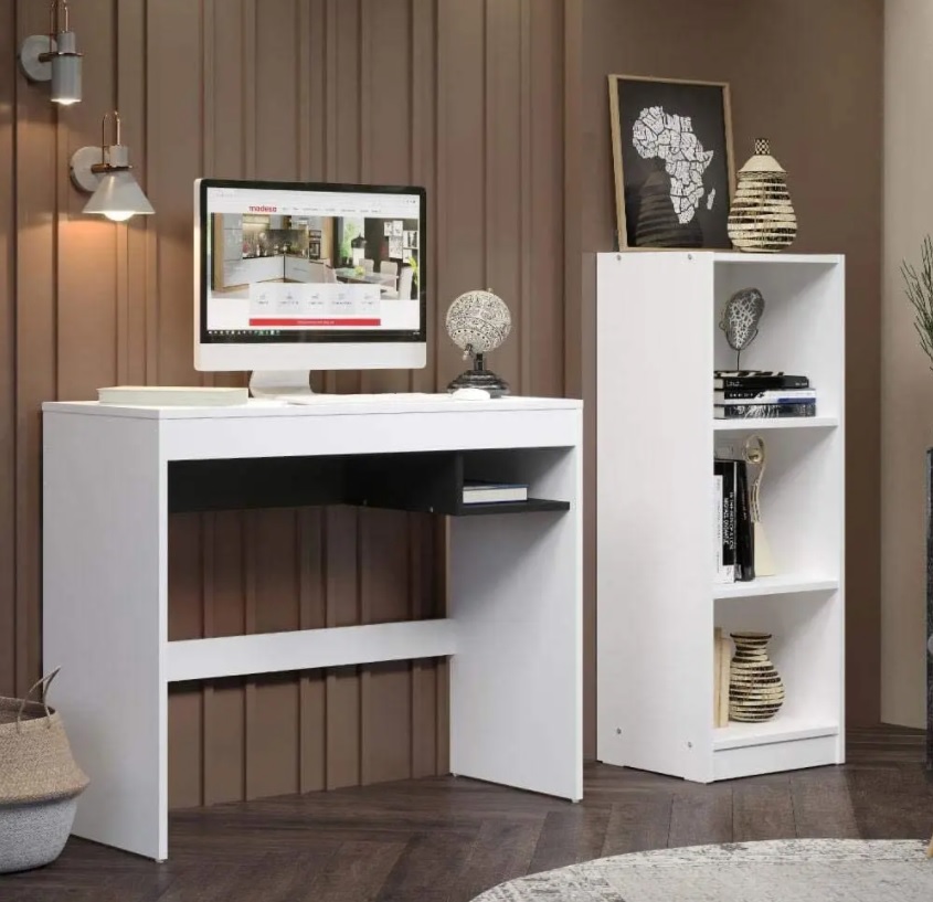 Escrivaninha Madesa Rubi + Estante Livreiro 6905 – Branco