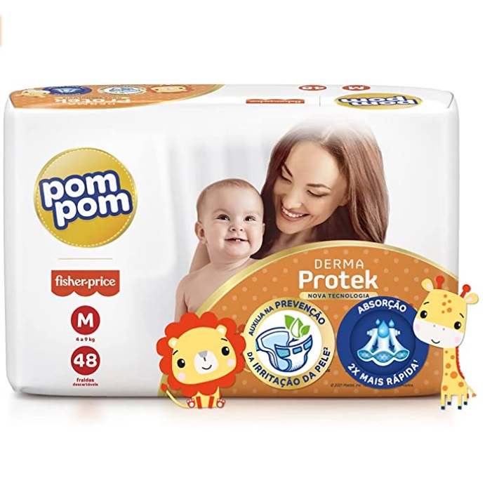 Fralda Pom Pom Derma Protek Mega M 48Un, Pom Pom, Laranja, Médio