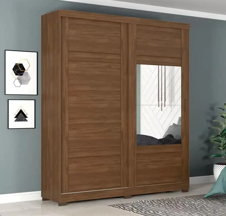 Guarda-roupa Casal com Espelho 2 Portas de Correr – 3 Gavetas Henn Zambezy