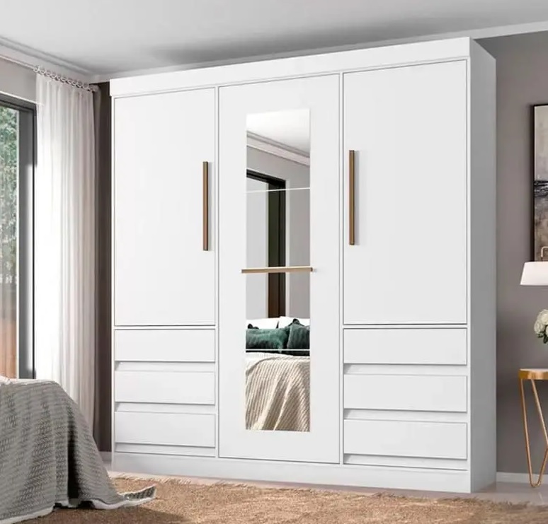 Guarda-roupa Casal com Espelho 3 Portas 6 Gavetas – E77020-50