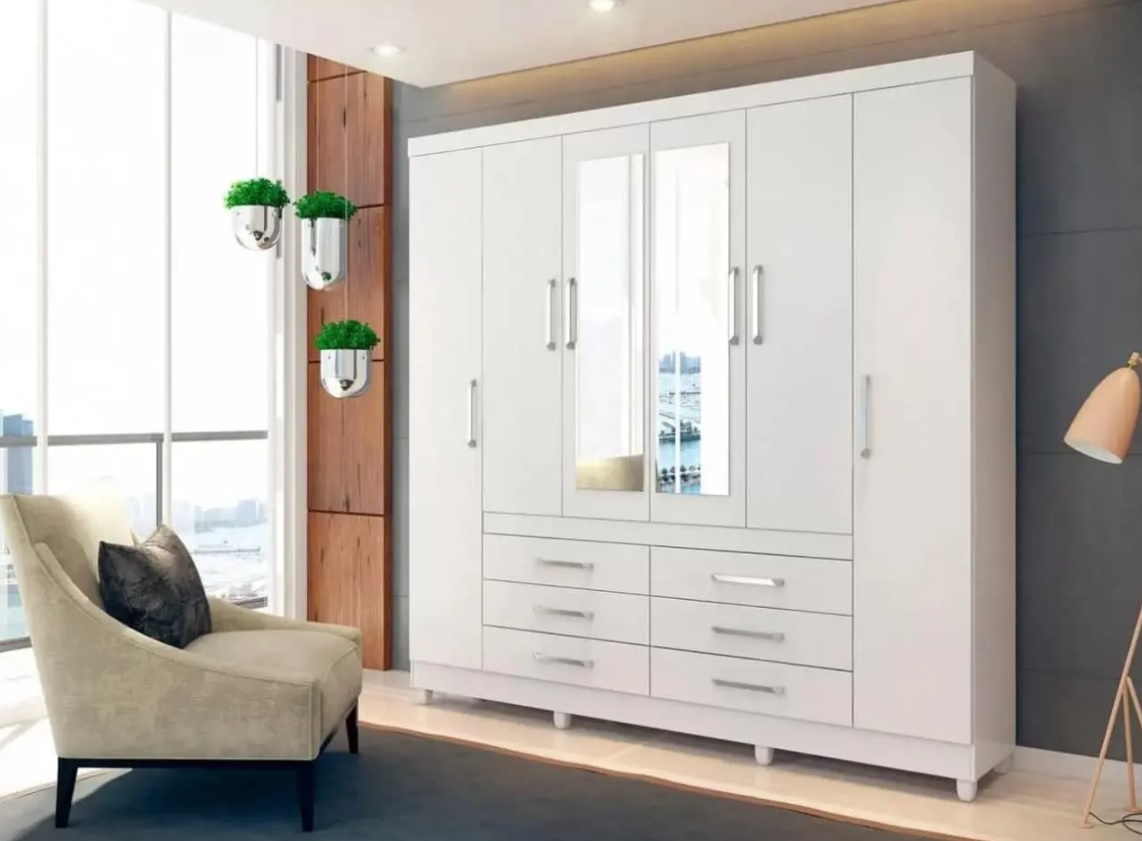 Guarda-roupa Casal com Espelho 6 Portas – 6 Gavetas Demóbile Paris II