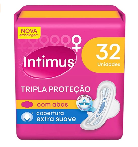 Intimus Absorvente Externo, Tripla Proteção Suave com Abas, 32 unidades