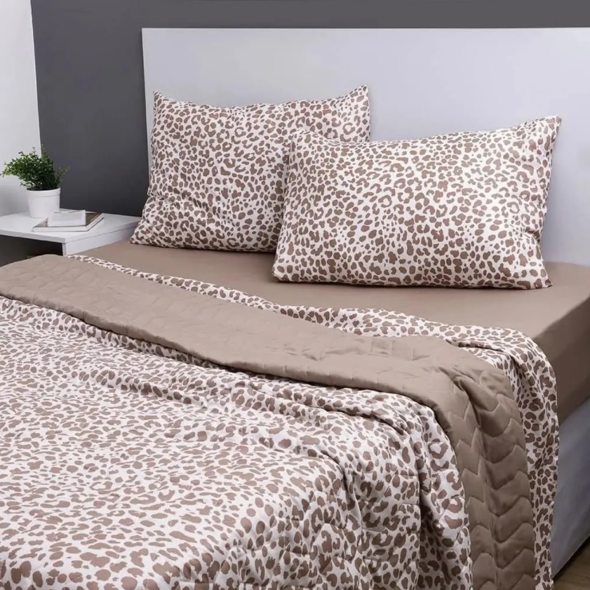 Jogo de Cama com Colcha Queen 5 Peças Dupla Face Elisa Savana Onça – Basic+