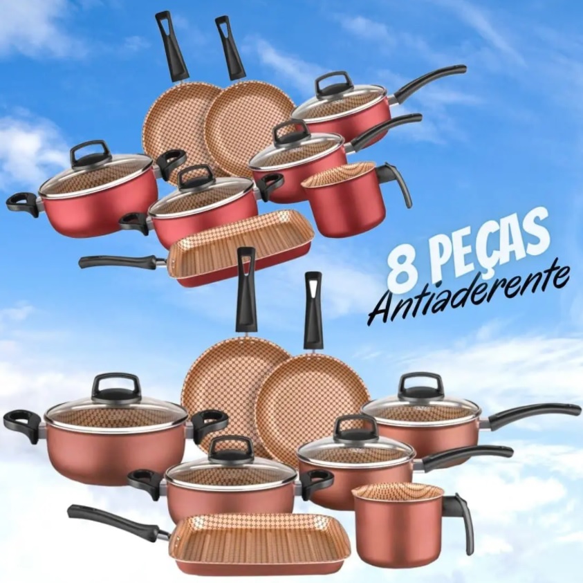 Jogo de Panelas 8 Peças Antiaderente Trevalla Flora