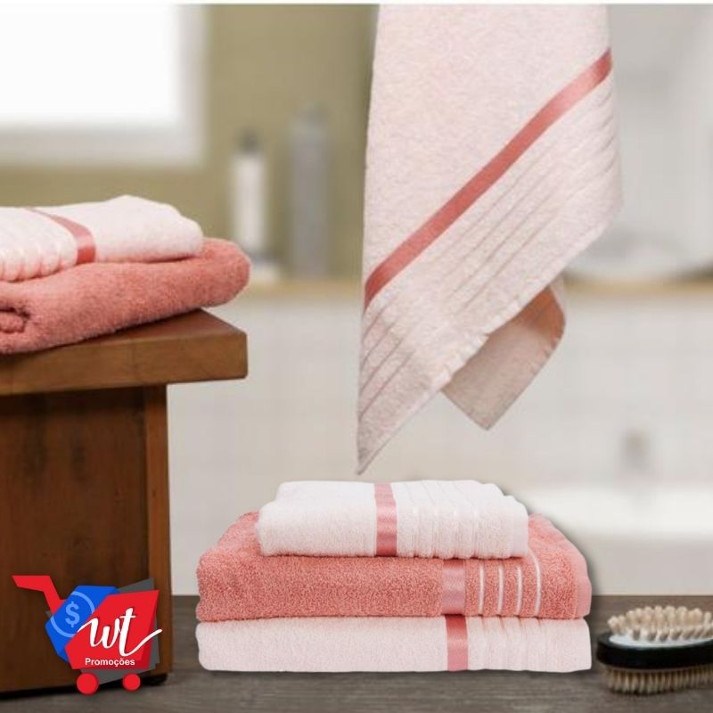 Jogo de Toalhas Karsten Otto Terracota e Salmão – 3 Peças