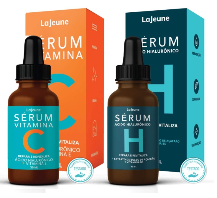 KIT Facial 1 Sérum Vitamina C (Repara, Clareia e Revitaliza) + 1 Sérum Hidratante Ácido Hialurônico (Hidrata, Suaviza e Tonifica)