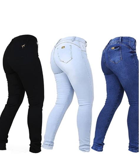 Kit 3 Calças Jeans Feminina Empina Bumbum Cós Alto
