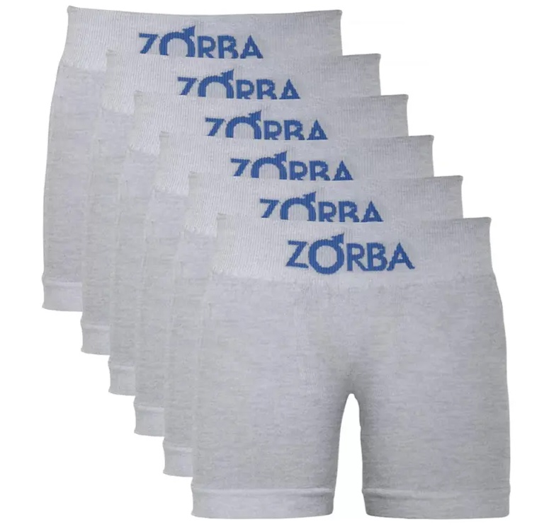 Kit com 6 Cuecas Zorba Boxer Algodão Sem Costura Infantil 678 Cinza