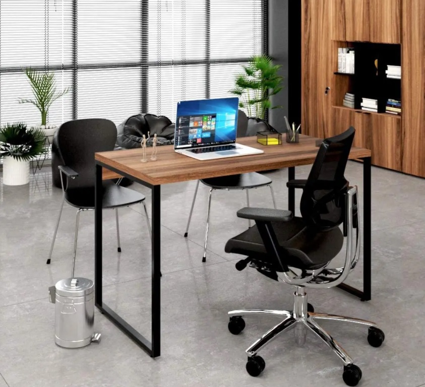 Mesa para Escritório Office Estilo Industrial 1,20m, Compace, Kuadra, Nogal/Est. Preta