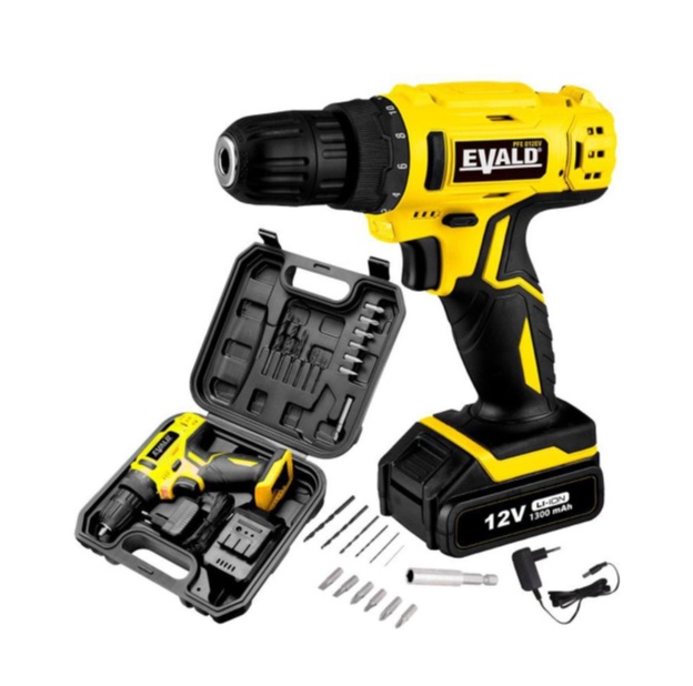 Parafusadeira e Furadeira à Bateria 12V Bivolt PFE-12EV com Maleta e Kit EVALD