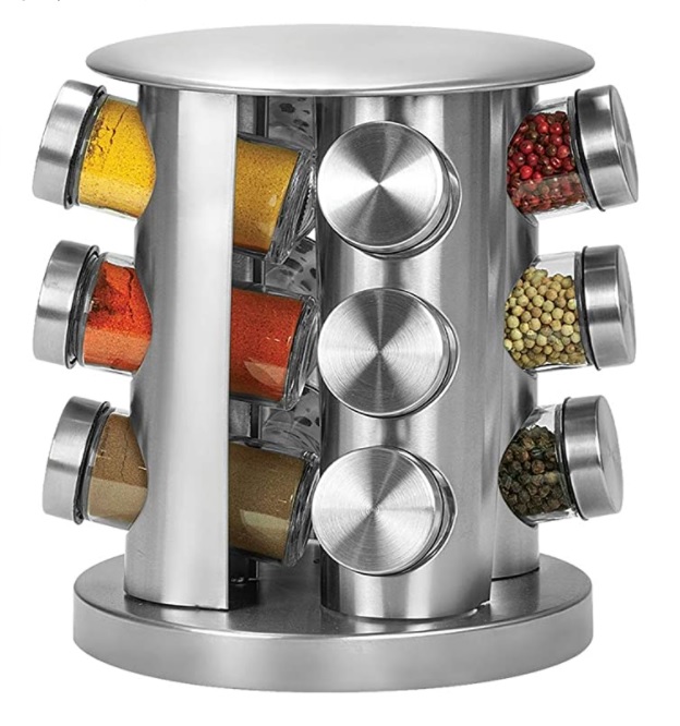 Porta condimentos 12 peças com Suporte Giratório Inox, VDR5456-12, Euro Home