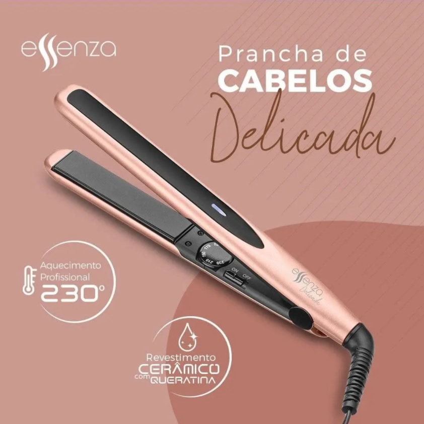 Prancha Modeladora Essenza com Duplo Revestimentos de Queratina Cerâmica e Seletor de Temperatura – EB053, Multilaser, EB053, Rosa